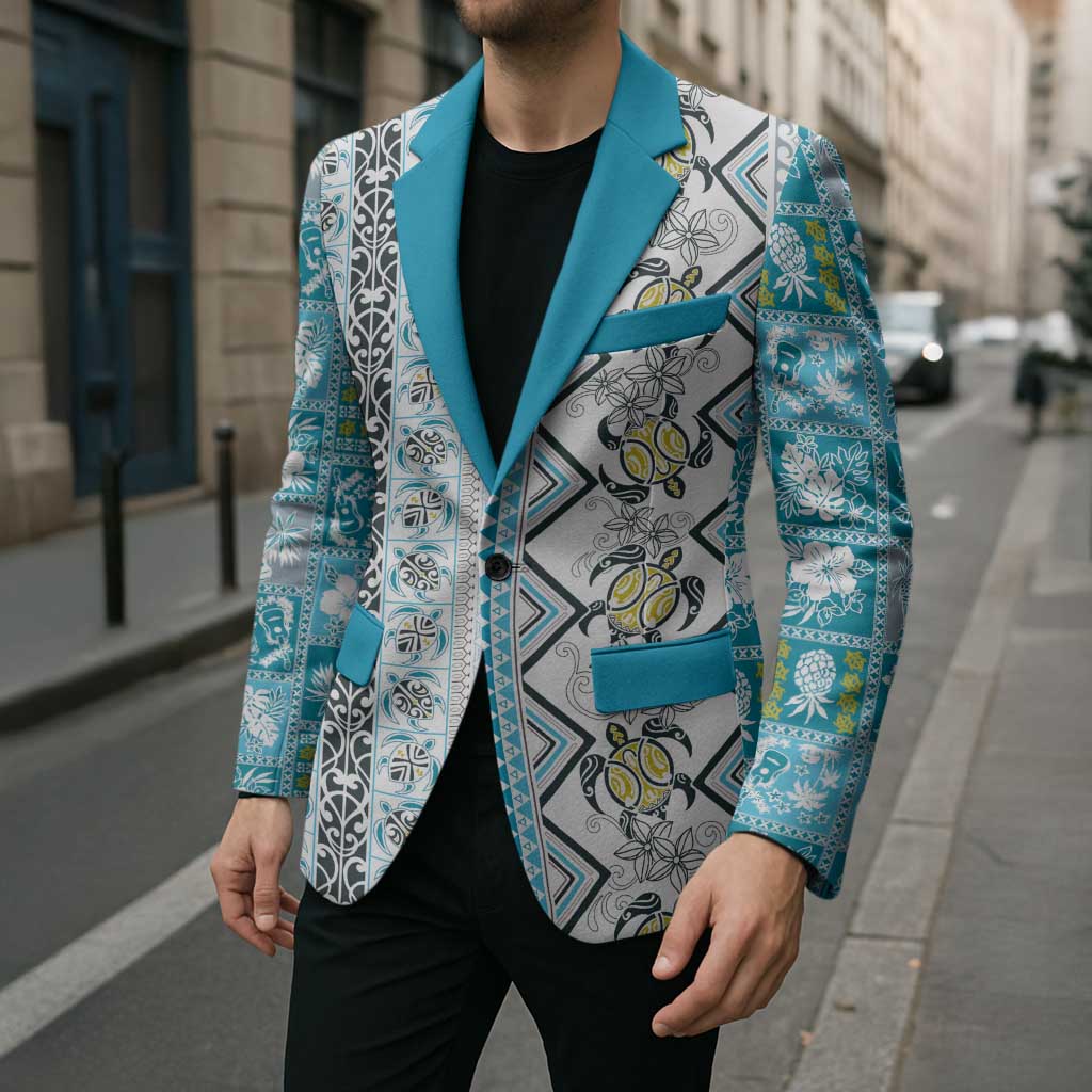 Hawaii Makahiki Turtle Blazer Blue Tapa Pattern LT05 - Polynesian Pride