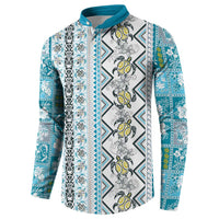 Hawaii Makahiki Turtle Button Sweatshirt Blue Tapa Pattern - Polynesian Pride