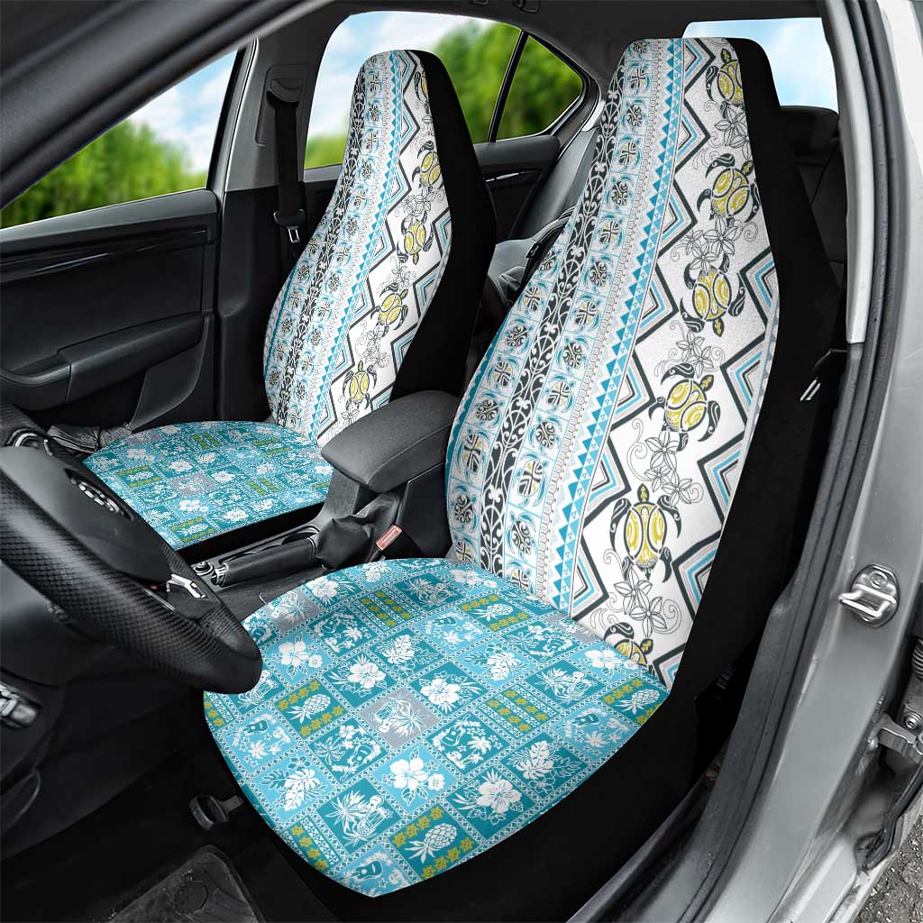 Hawaii Makahiki Turtle Car Seat Cover Blue Tapa Pattern - Polynesian Pride