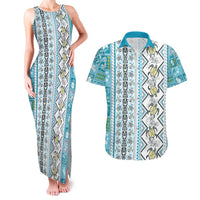 Hawaii Makahiki Turtle Couples Matching Tank Maxi Dress and Hawaiian Shirt Blue Tapa Pattern LT05 Blue - Polynesian Pride