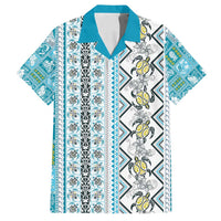 Hawaii Makahiki Turtle Family Matching Off Shoulder Maxi Dress and Hawaiian Shirt Blue Tapa Pattern - Polynesian Pride