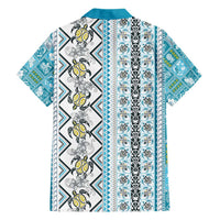 Hawaii Makahiki Turtle Family Matching Short Sleeve Bodycon Dress and Hawaiian Shirt Blue Tapa Pattern - Polynesian Pride