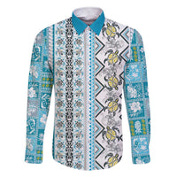 Hawaii Makahiki Turtle Family Matching Short Sleeve Bodycon Dress and Hawaiian Shirt Blue Tapa Pattern - Polynesian Pride