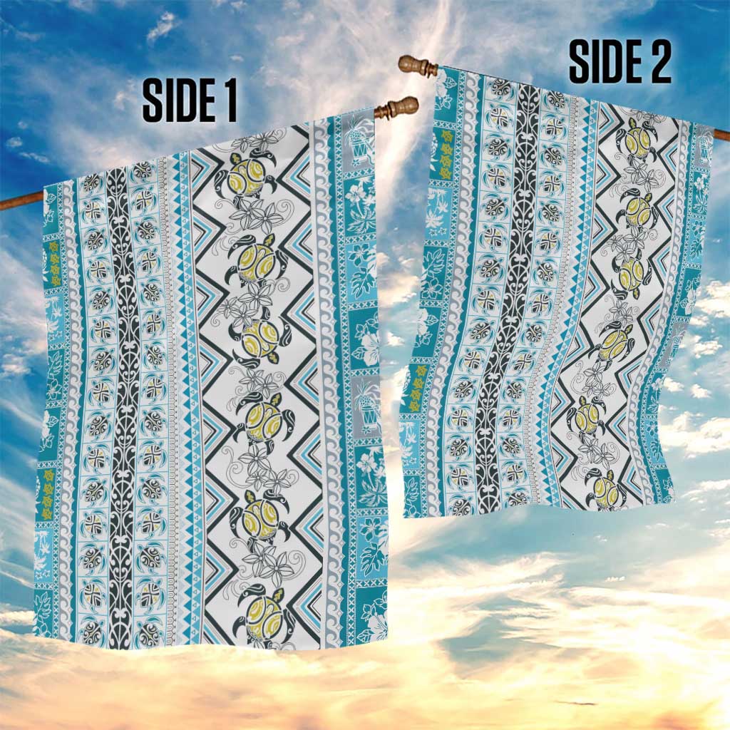 Hawaii Makahiki Turtle Garden Flag Blue Tapa Pattern - Polynesian Pride