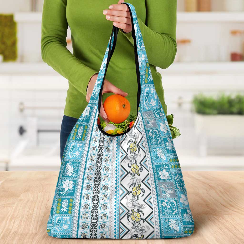 Hawaii Makahiki Turtle Grocery Bag Blue Tapa Pattern - Polynesian Pride