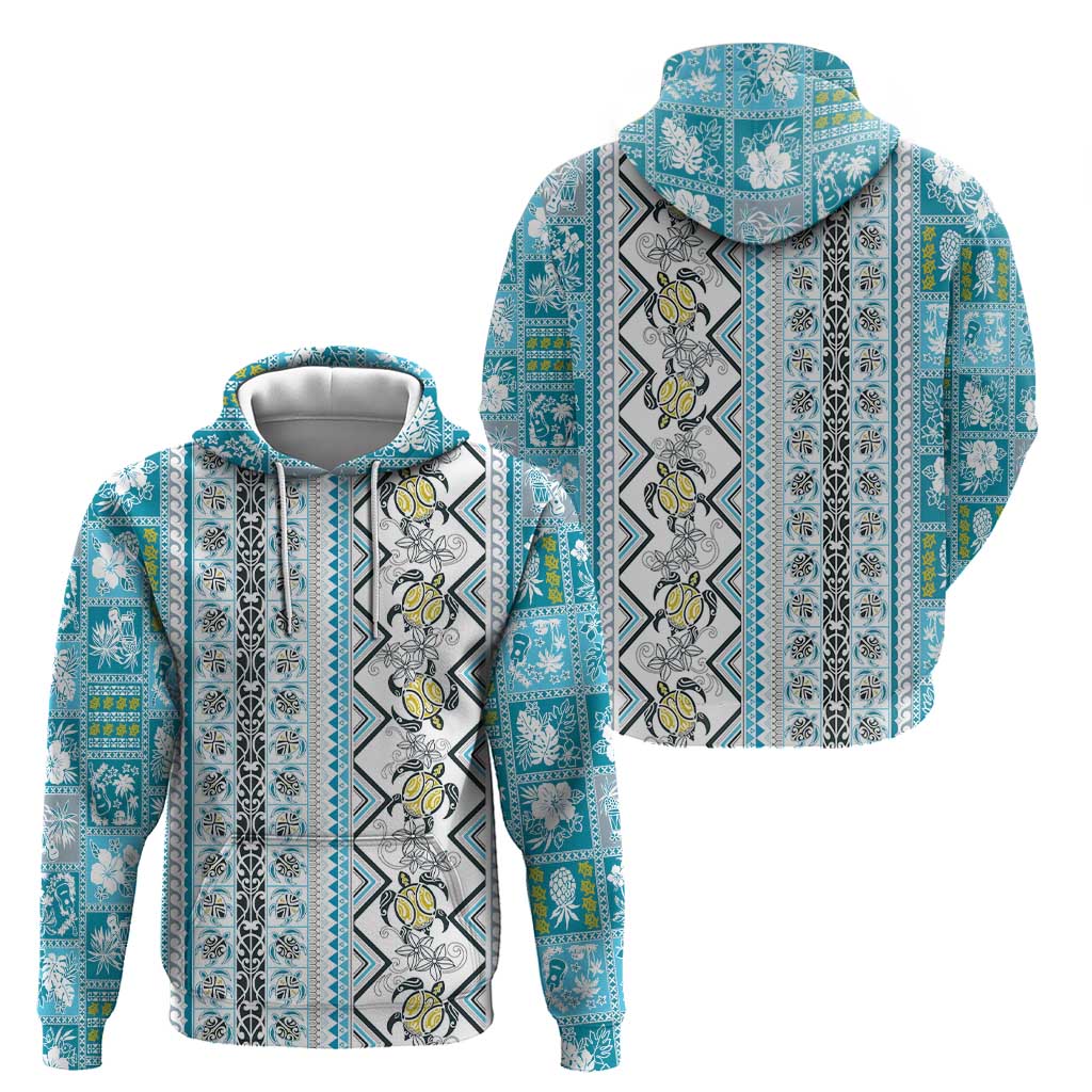 Hawaii Makahiki Turtle Hoodie Blue Tapa Pattern - Polynesian Pride