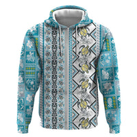 Hawaii Makahiki Turtle Hoodie Blue Tapa Pattern - Polynesian Pride