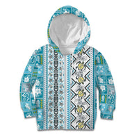 Hawaii Makahiki Turtle Kid Hoodie Blue Tapa Pattern - Polynesian Pride