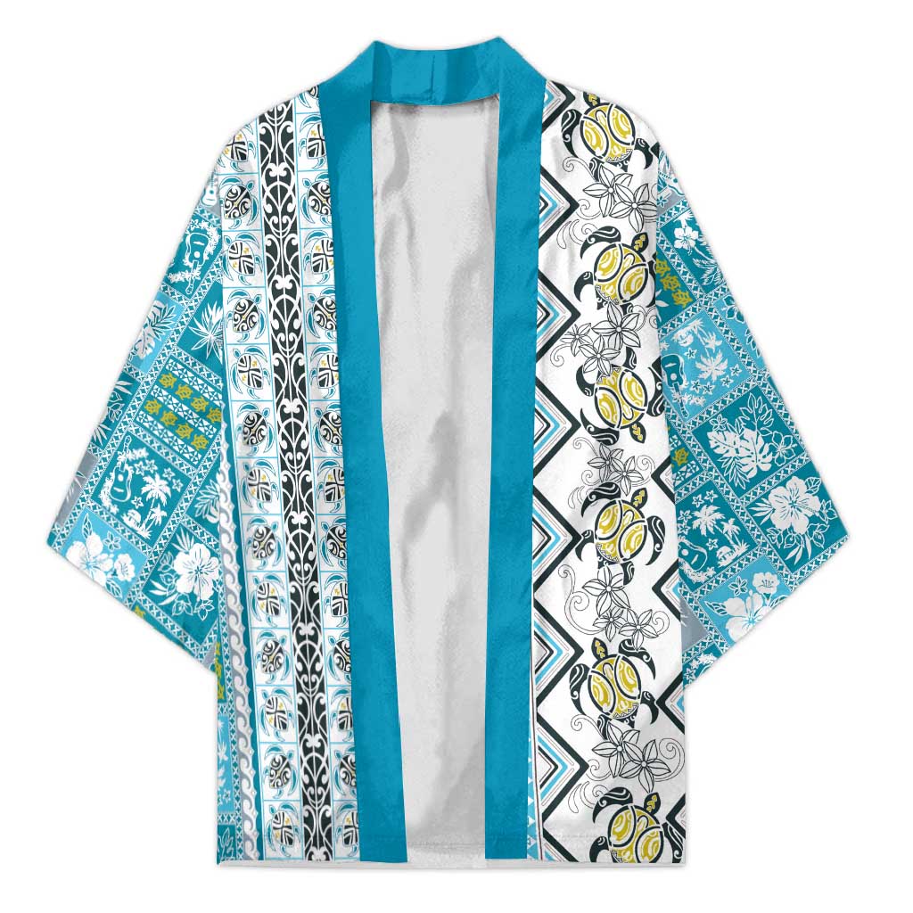 Hawaii Makahiki Turtle Kimono Blue Tapa Pattern - Polynesian Pride