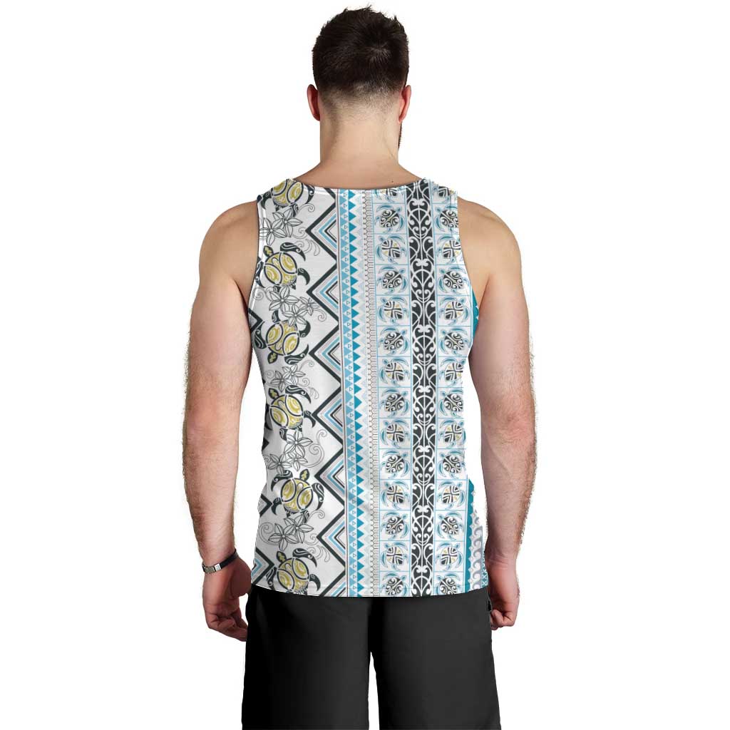 Hawaii Makahiki Turtle Men Tank Top Blue Tapa Pattern LT05 - Polynesian Pride