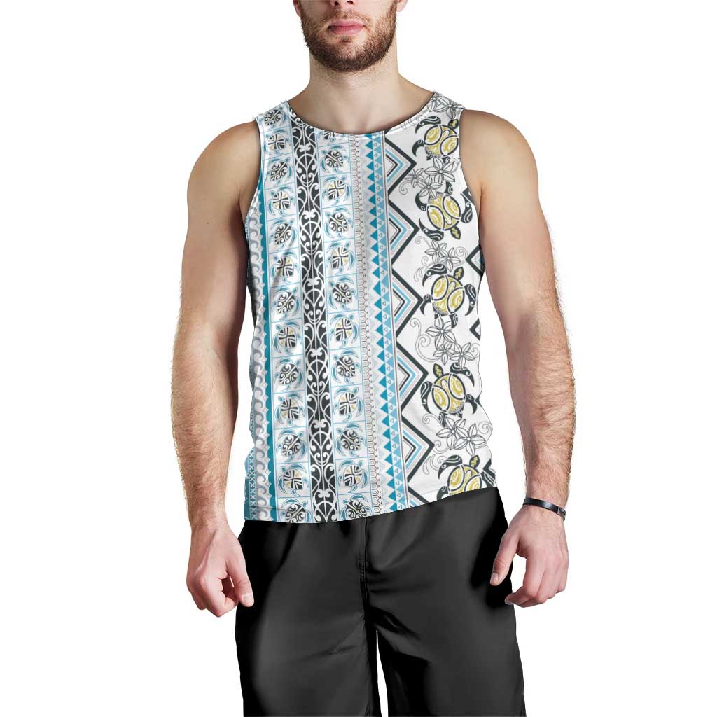 Hawaii Makahiki Turtle Men Tank Top Blue Tapa Pattern LT05 - Polynesian Pride