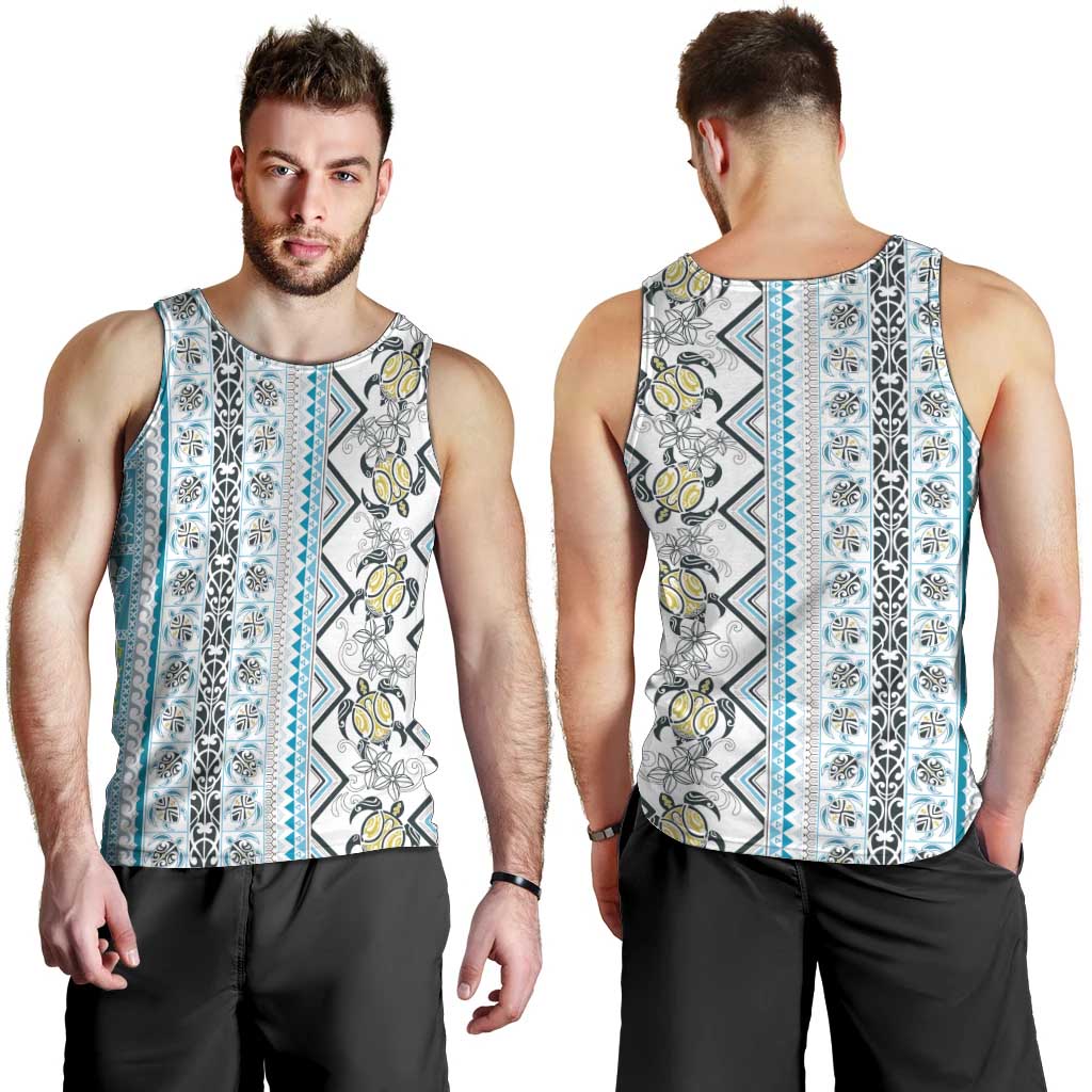 Hawaii Makahiki Turtle Men Tank Top Blue Tapa Pattern LT05 - Polynesian Pride