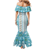 Hawaii Makahiki Turtle Mermaid Dress Blue Tapa Pattern LT05 - Polynesian Pride