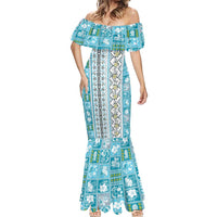Hawaii Makahiki Turtle Mermaid Dress Blue Tapa Pattern LT05 - Polynesian Pride