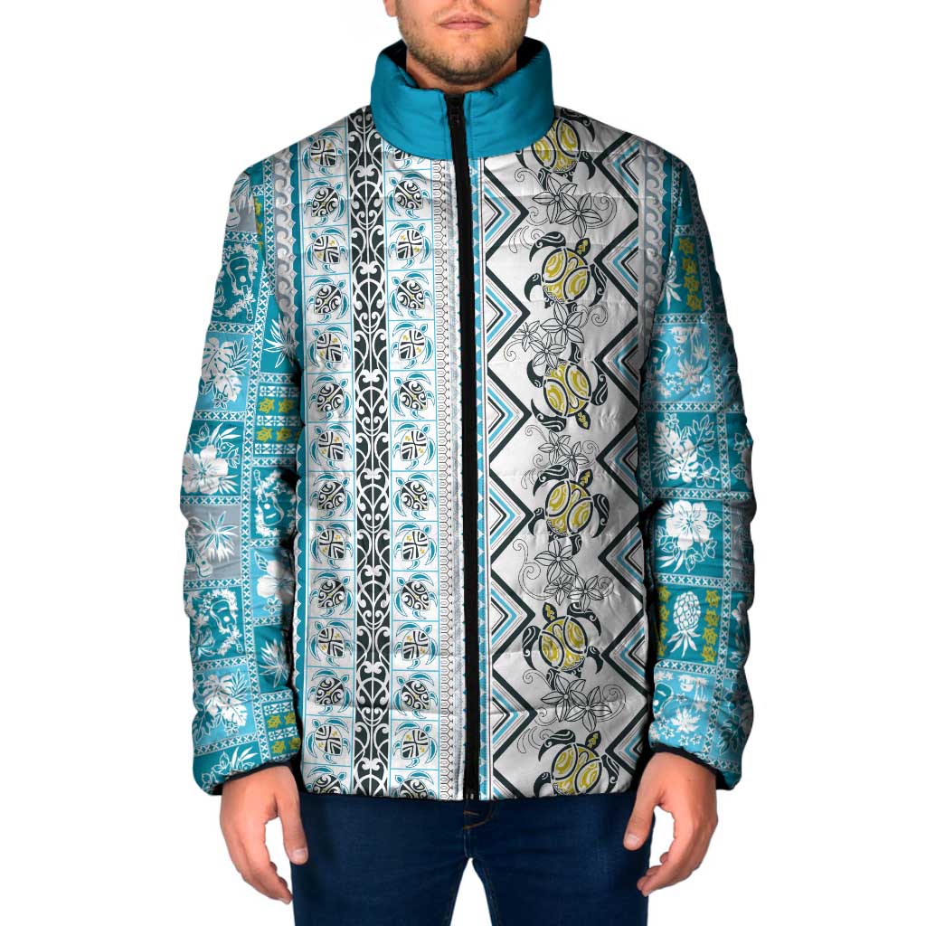 Hawaii Makahiki Turtle Padded Jacket Blue Tapa Pattern - Polynesian Pride