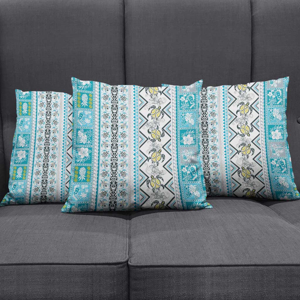 Hawaii Makahiki Turtle Pillow Cover Blue Tapa Pattern LT05 - Polynesian Pride