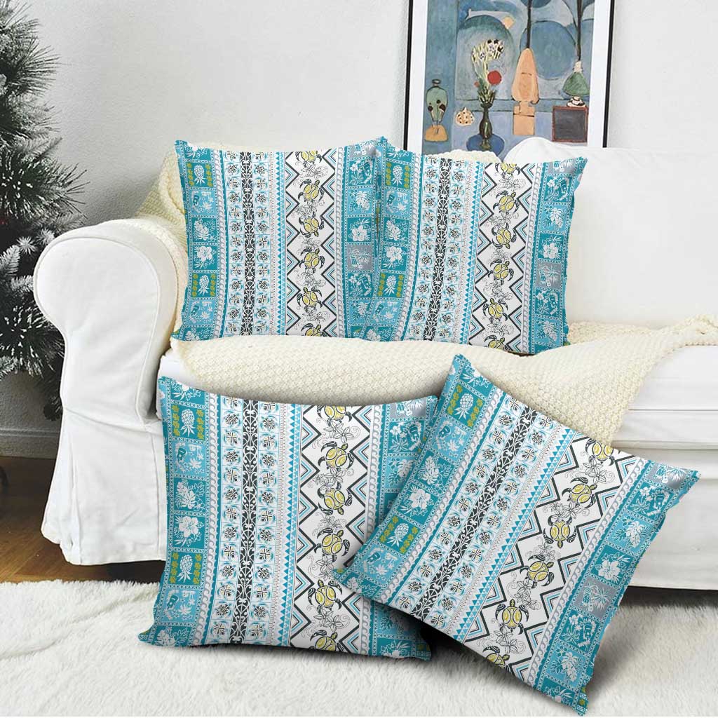 Hawaii Makahiki Turtle Pillow Cover Blue Tapa Pattern LT05 - Polynesian Pride