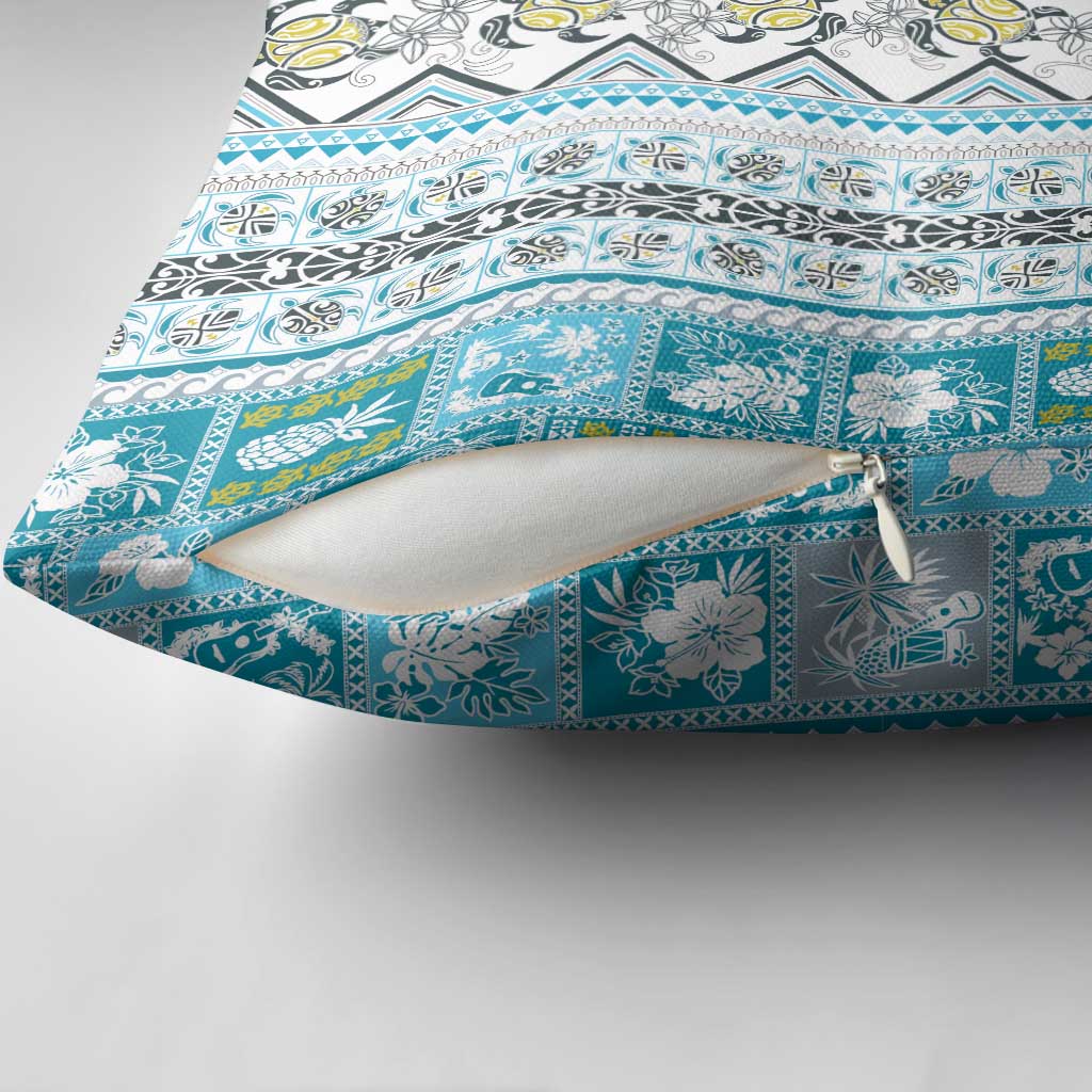 Hawaii Makahiki Turtle Pillow Cover Blue Tapa Pattern LT05 - Polynesian Pride