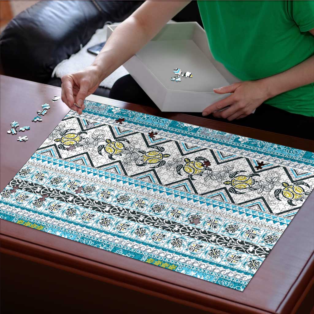 Hawaii Makahiki Turtle Puzzle Blue Tapa Pattern - Polynesian Pride