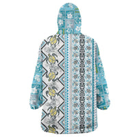 Hawaii Makahiki Turtle Wearable Blanket Hoodie Blue Tapa Pattern LT05 - Polynesian Pride