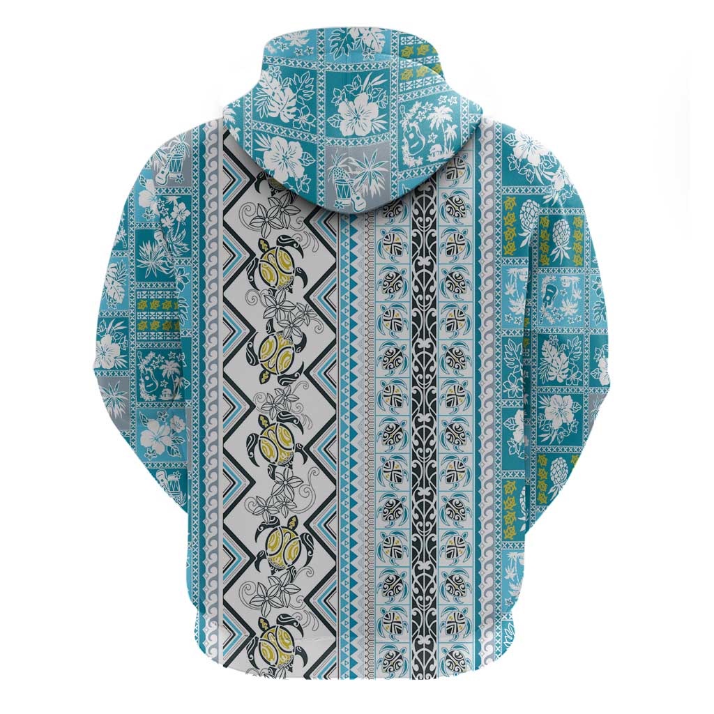 Hawaii Makahiki Turtle Zip Hoodie Blue Tapa Pattern LT05 - Polynesian Pride