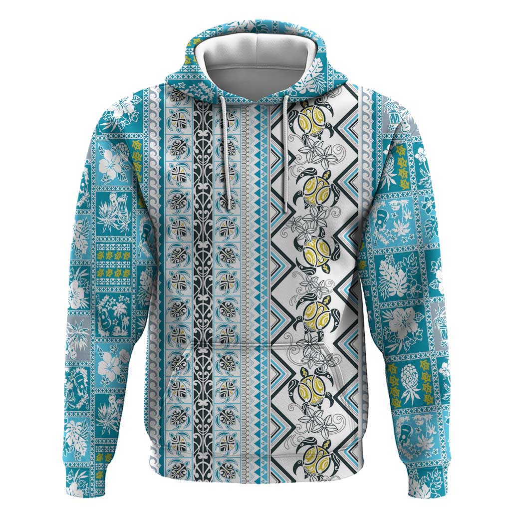 Hawaii Makahiki Turtle Zip Hoodie Blue Tapa Pattern LT05 Pullover Hoodie Blue - Polynesian Pride