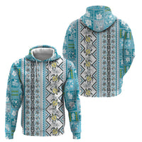Hawaii Makahiki Turtle Zip Hoodie Blue Tapa Pattern LT05 - Polynesian Pride