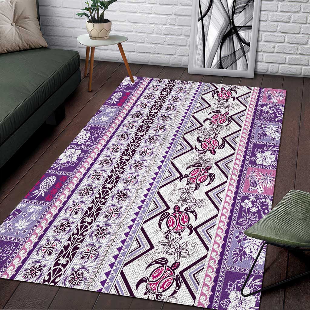 Hawaii Makahiki Turtle Area Rug Violet Tapa Pattern - Polynesian Pride