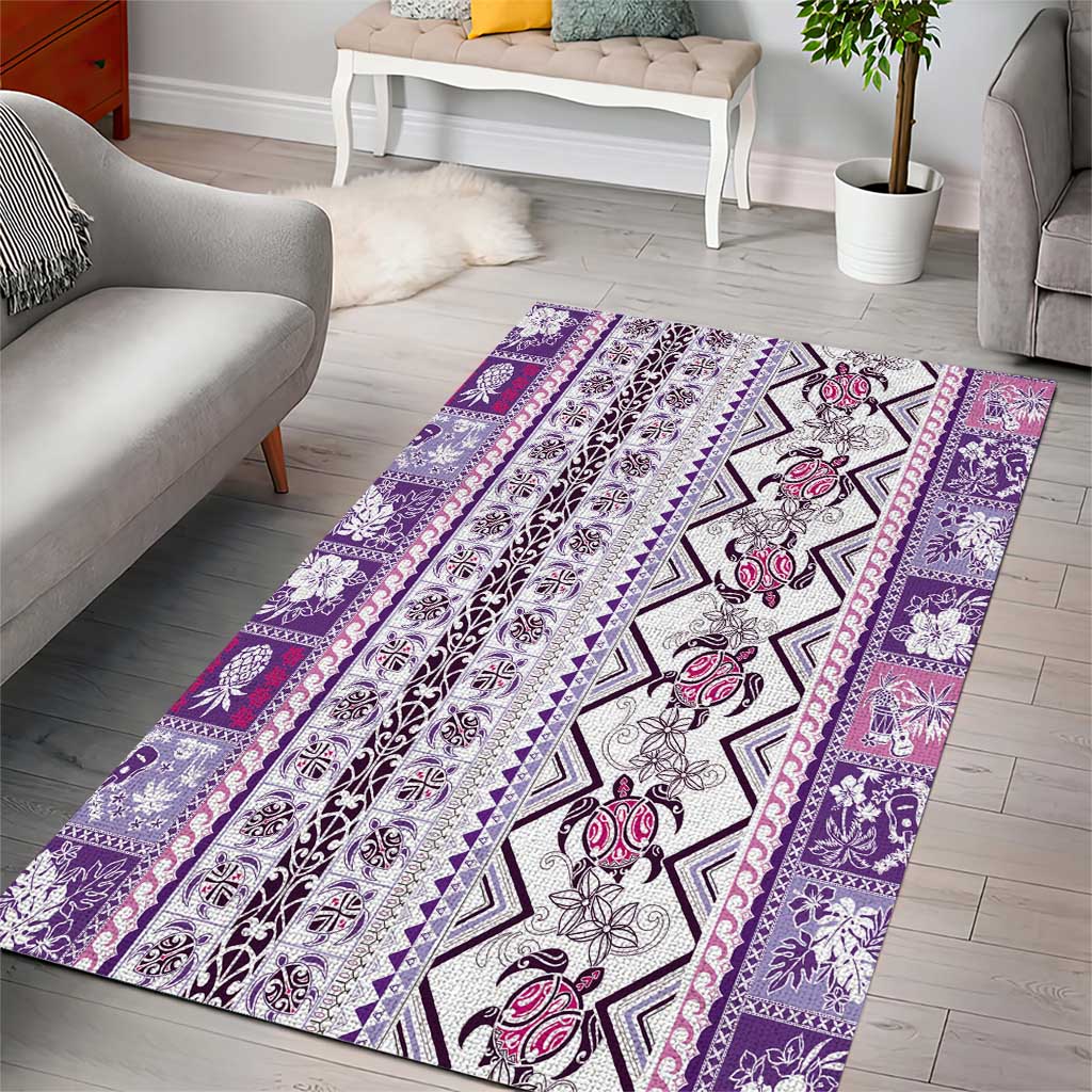 Hawaii Makahiki Turtle Area Rug Violet Tapa Pattern - Polynesian Pride