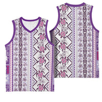 Hawaii Makahiki Turtle Basketball Jersey Violet Tapa Pattern - Polynesian Pride