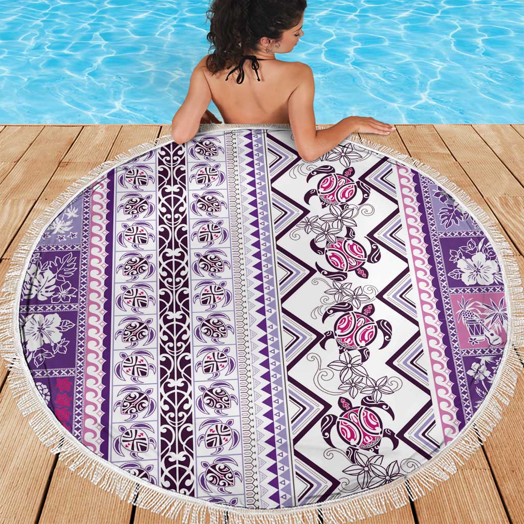 Hawaii Makahiki Turtle Beach Blanket Violet Tapa Pattern LT05 - Polynesian Pride