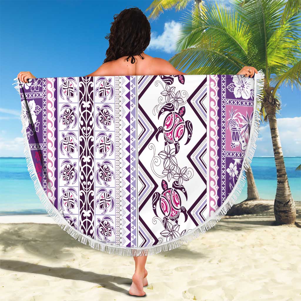 Hawaii Makahiki Turtle Beach Blanket Violet Tapa Pattern LT05 - Polynesian Pride