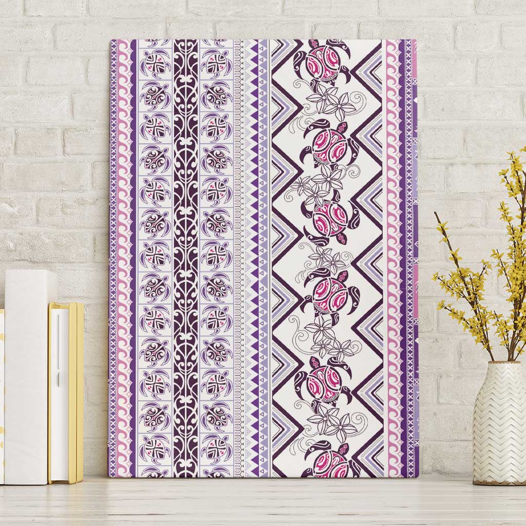 Hawaii Makahiki Turtle Canvas Wall Art Violet Tapa Pattern - Polynesian Pride