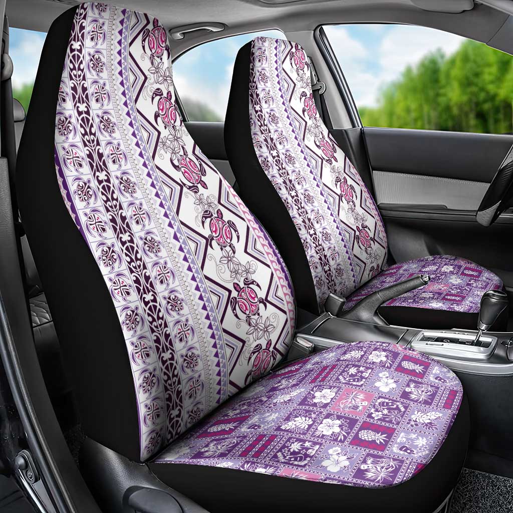 Hawaii Makahiki Turtle Car Seat Cover Violet Tapa Pattern - Polynesian Pride