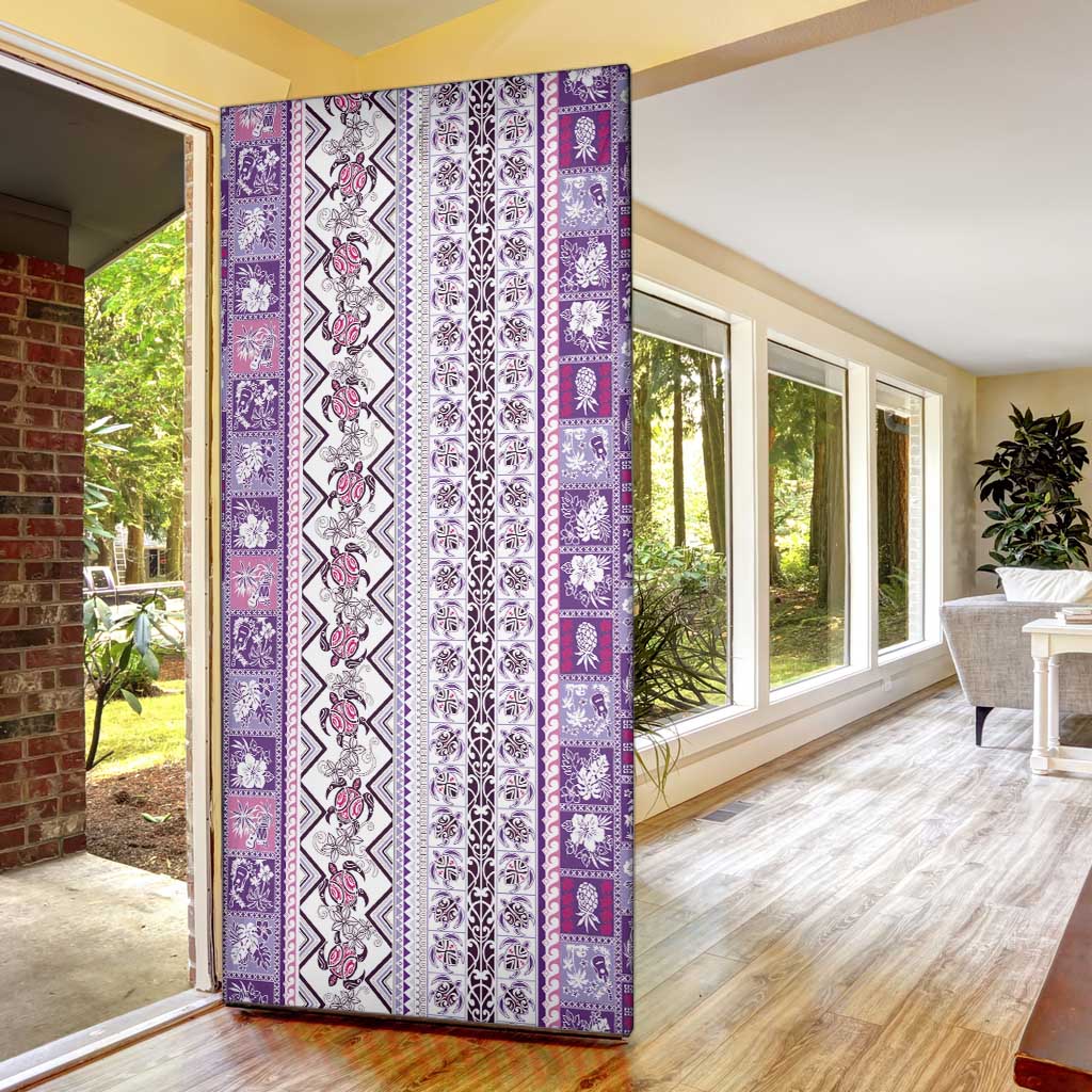 Hawaii Makahiki Turtle Door Cover Violet Tapa Pattern - Polynesian Pride