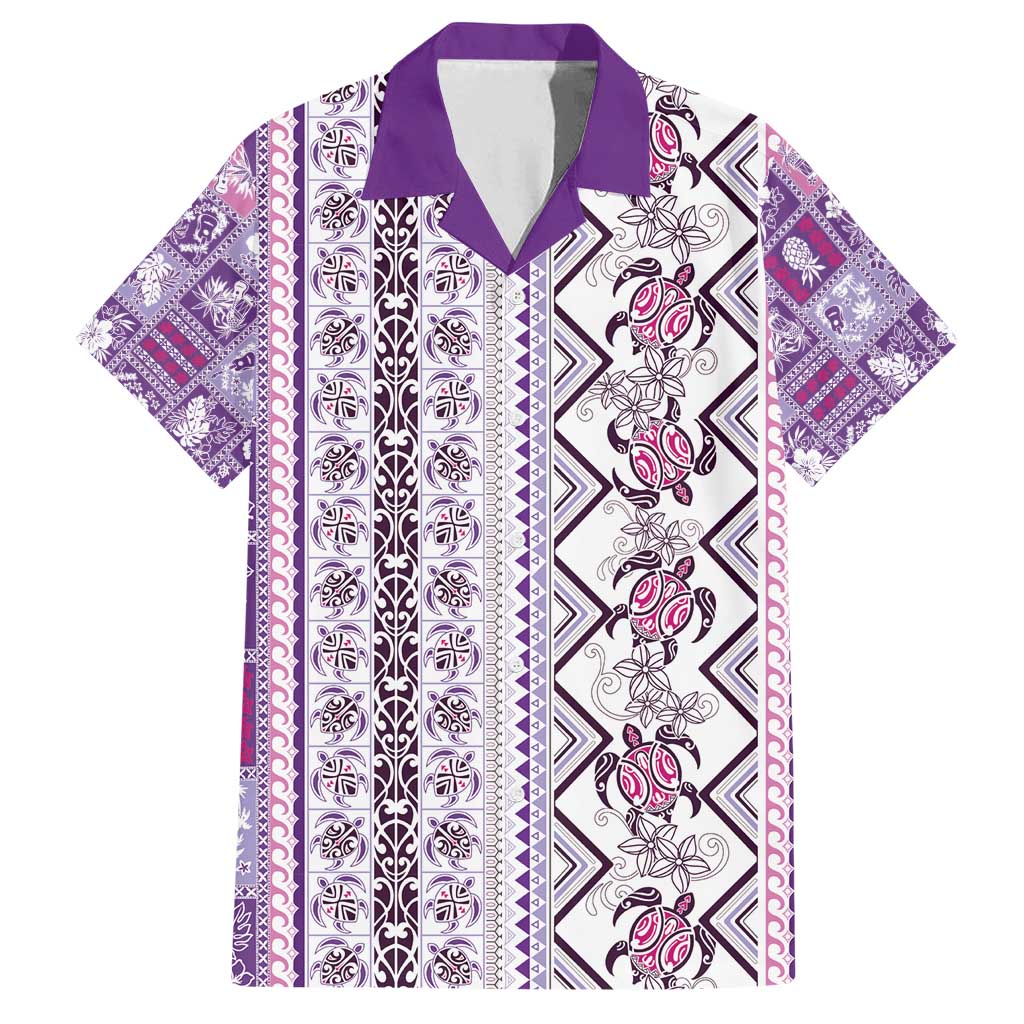 Hawaii Makahiki Turtle Family Matching Long Sleeve Bodycon Dress and Hawaiian Shirt Violet Tapa Pattern LT05 Dad's Shirt - Short Sleeve Violet - Polynesian Pride