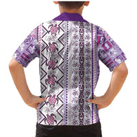 Hawaii Makahiki Turtle Family Matching Mermaid Dress and Hawaiian Shirt Violet Tapa Pattern - Polynesian Pride