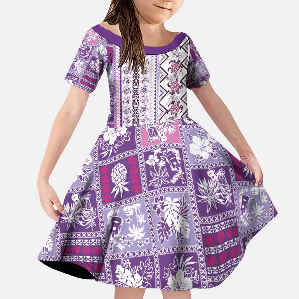 Hawaii Makahiki Turtle Family Matching Puletasi and Hawaiian Shirt Violet Tapa Pattern - Polynesian Pride