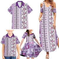 Hawaii Makahiki Turtle Family Matching Summer Maxi Dress and Hawaiian Shirt Violet Tapa Pattern - Polynesian Pride