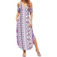 Hawaii Makahiki Turtle Family Matching Summer Maxi Dress and Hawaiian Shirt Violet Tapa Pattern - Polynesian Pride