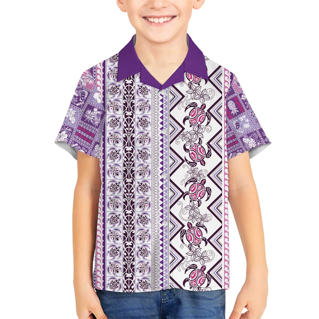 Hawaii Makahiki Turtle Family Matching Tank Maxi Dress and Hawaiian Shirt Violet Tapa Pattern - Polynesian Pride