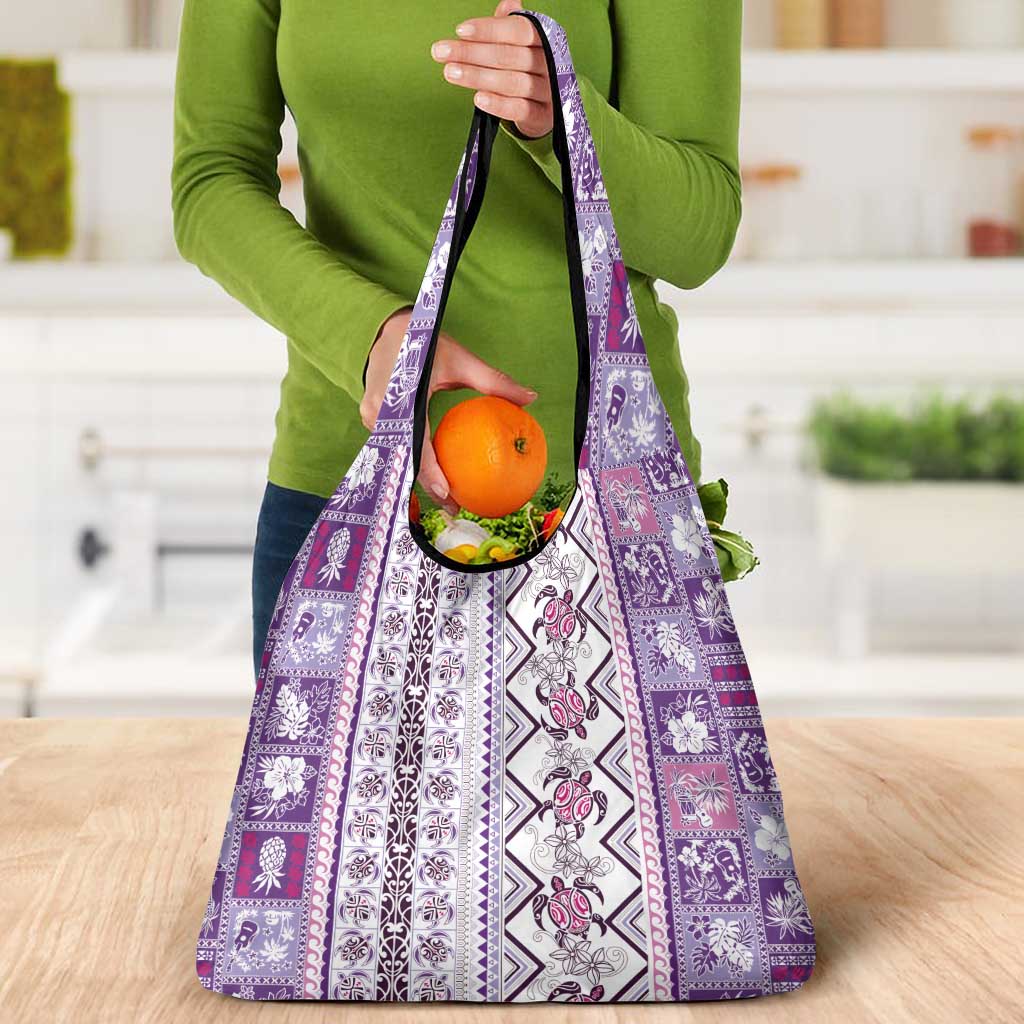 Hawaii Makahiki Turtle Grocery Bag Violet Tapa Pattern - Polynesian Pride