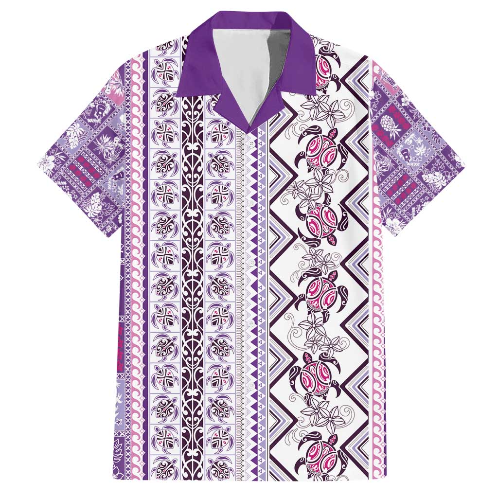 Hawaii Makahiki Turtle Hawaiian Shirt Violet Tapa Pattern - Polynesian Pride