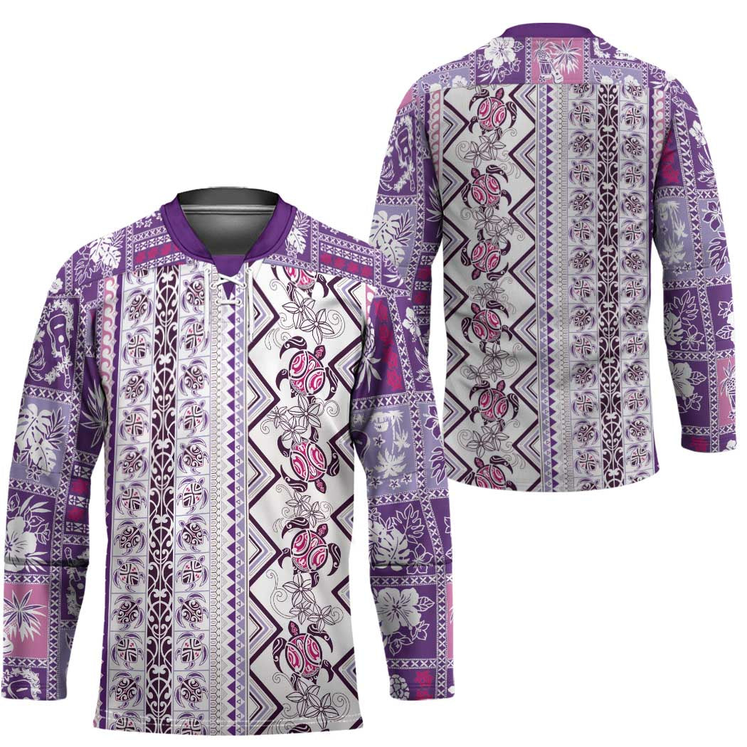 Hawaii Makahiki Turtle Hockey Jersey Violet Tapa Pattern LT05 - Polynesian Pride
