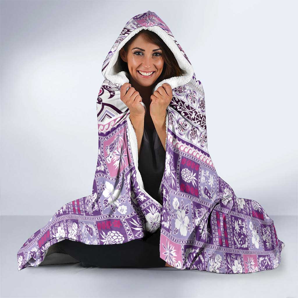 Hawaii Makahiki Turtle Hooded Blanket Violet Tapa Pattern LT05 - Polynesian Pride