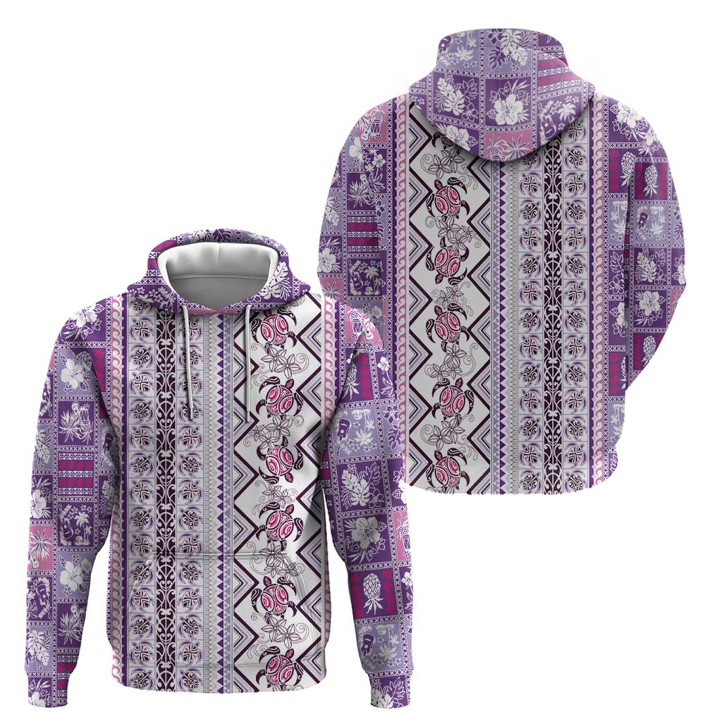 Hawaii Makahiki Turtle Hoodie Violet Tapa Pattern - Polynesian Pride