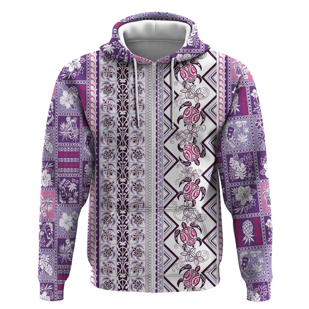 Hawaii Makahiki Turtle Hoodie Violet Tapa Pattern - Polynesian Pride