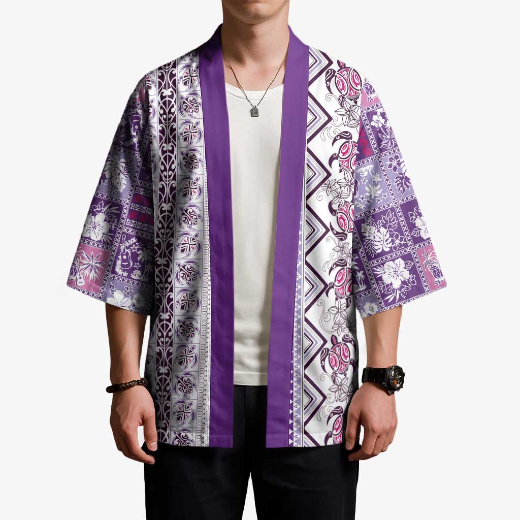 Hawaii Makahiki Turtle Kimono Violet Tapa Pattern - Polynesian Pride