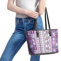 Hawaii Makahiki Turtle Leather Tote Bag Violet Tapa Pattern - Polynesian Pride