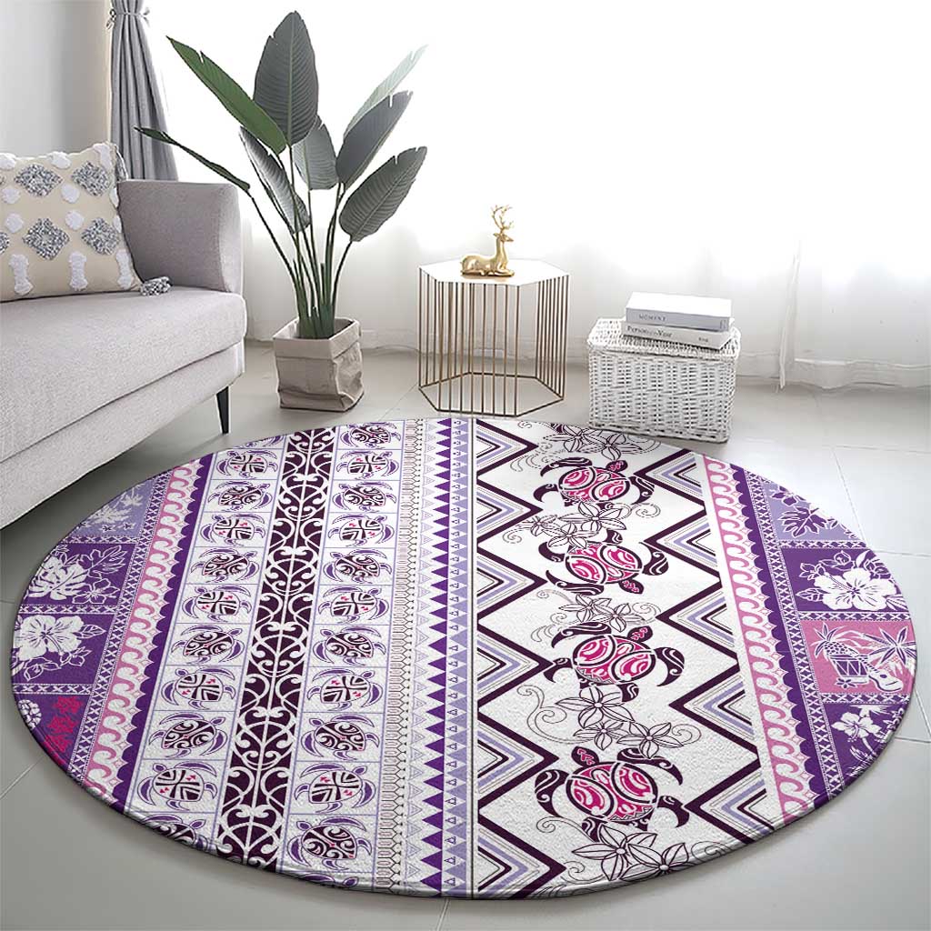 Hawaii Makahiki Turtle Round Carpet Violet Tapa Pattern LT05 - Polynesian Pride